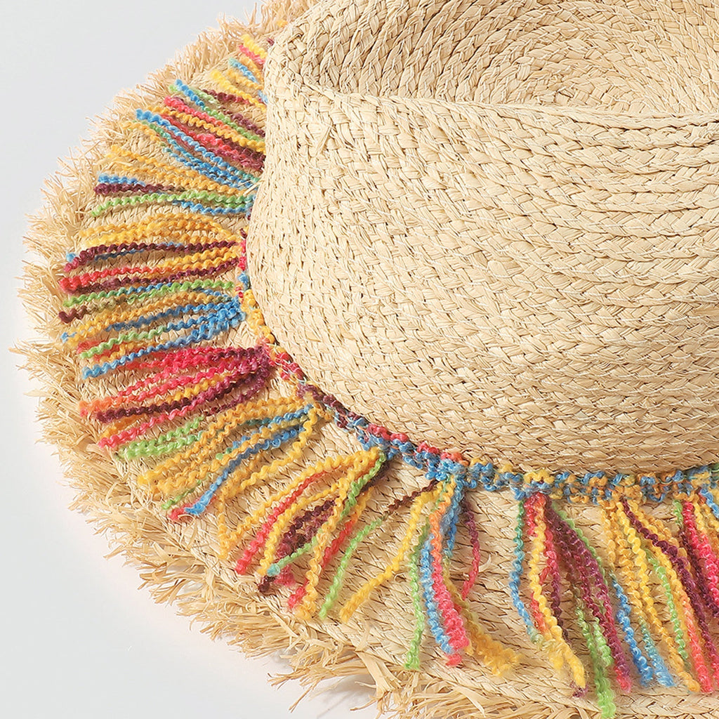 Colorful Cotton Rope Tassel Straw Hat
