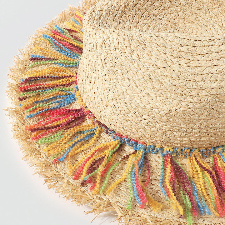 Colorful Cotton Rope Tassel Straw Hat