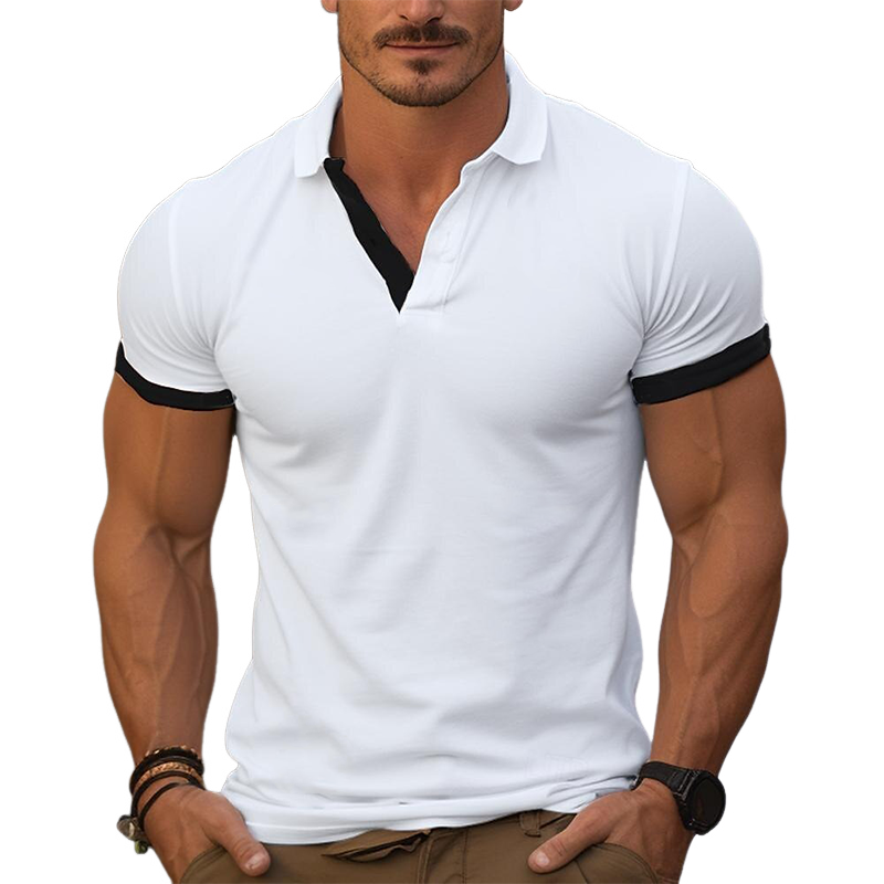 Men's Contrast Color Cotton Blend Short Sleeve Polo Shirt