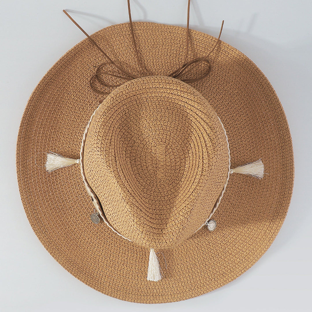 Straw Hat With Shell Tassels