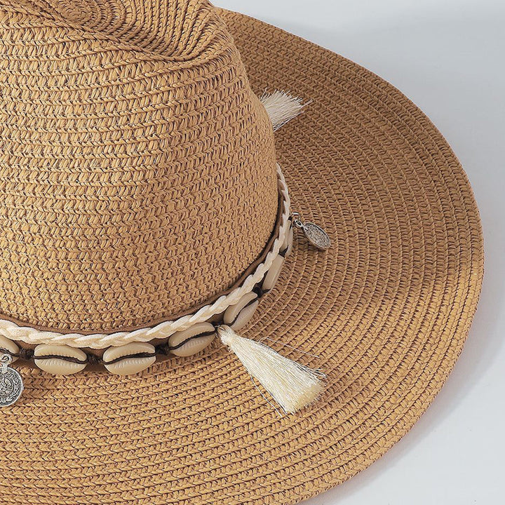 Straw Hat With Shell Tassels