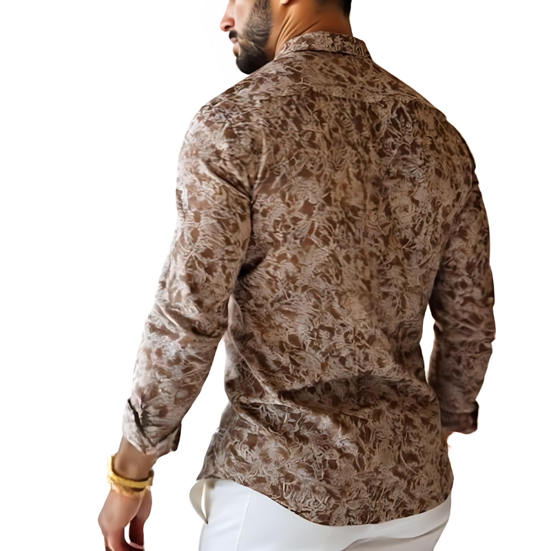 Men's Vintage Print Lapel Long Sleeve Shirt MTA1900F3Z