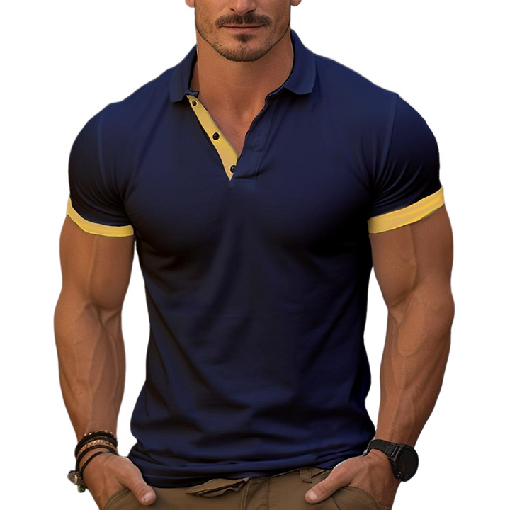 Men's Contrast Color Cotton Blend Short Sleeve Polo Shirt