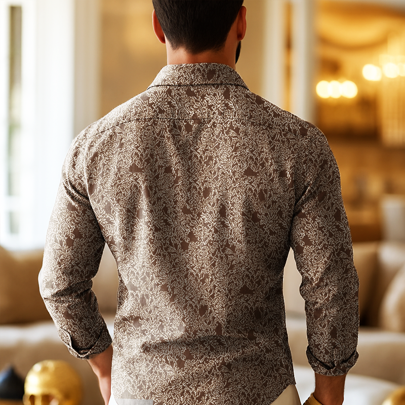 Men's Vintage Print Lapel Long Sleeve Shirt MTA1900F3Z