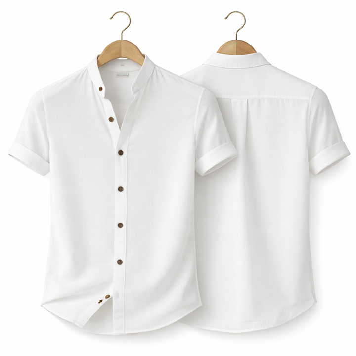 Men's Summer Basic Stand Collar Textured Short Sleeve Shirt MTA1316F2U