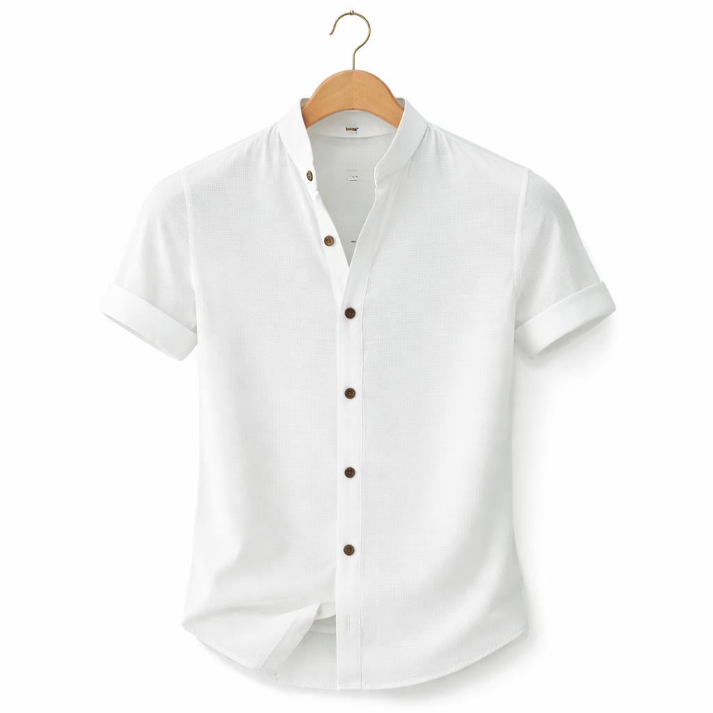 Men's Summer Basic Stand Collar Textured Short Sleeve Shirt MTA1316F2U