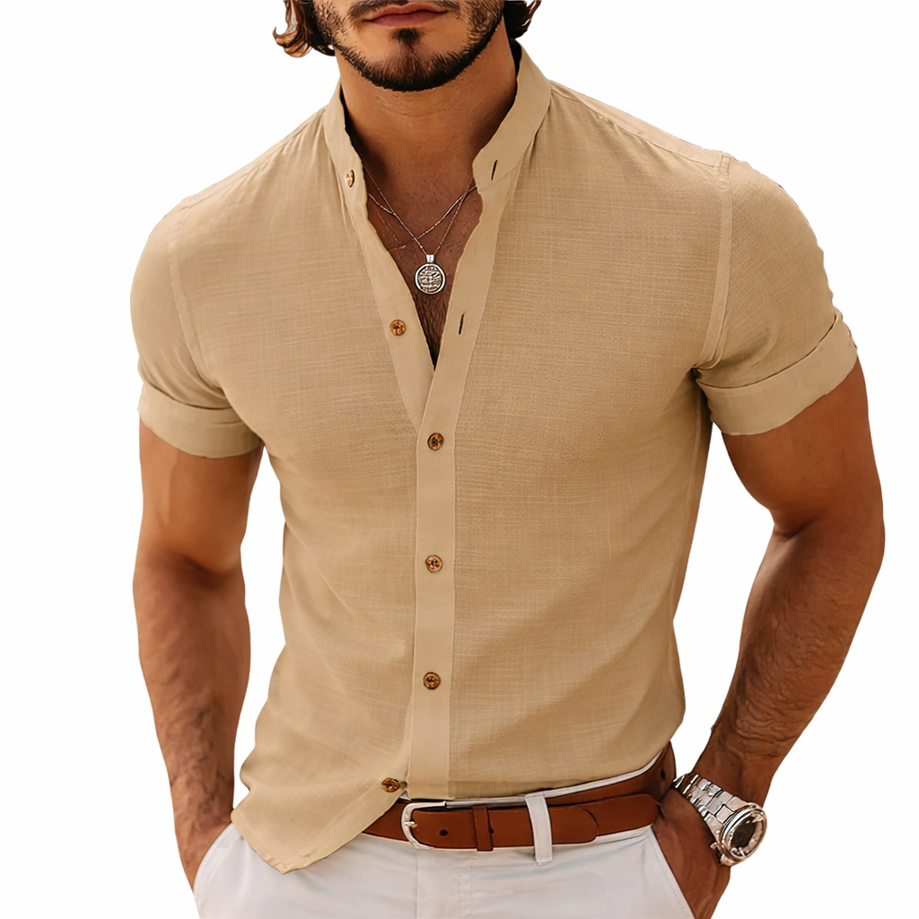 Men's Summer Basic Stand Collar Textured Short Sleeve Shirt MTA1316F2U