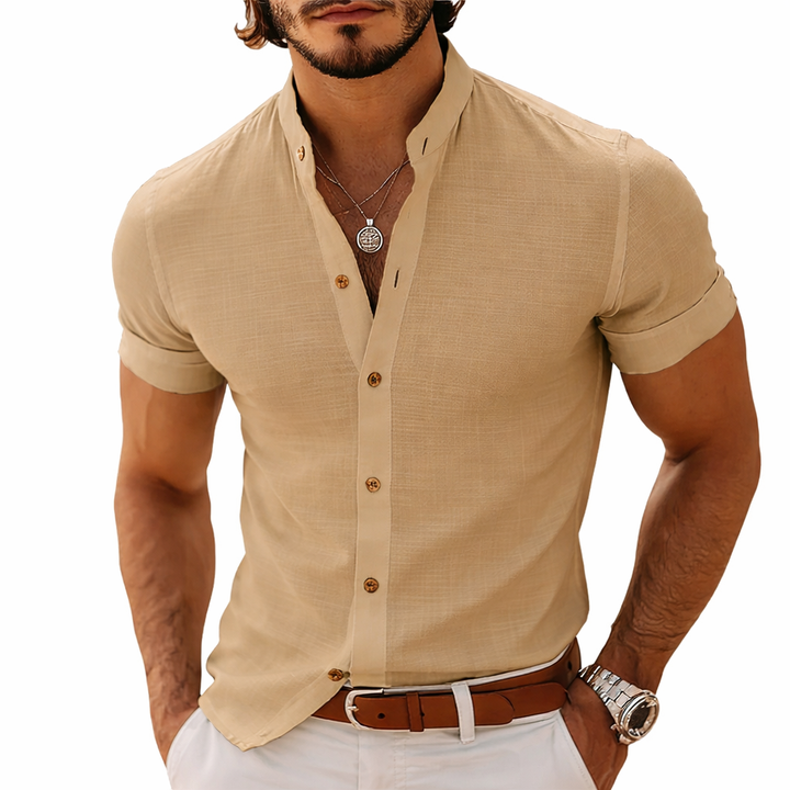 Men's Summer Basic Stand Collar Textured Short Sleeve Shirt MTA1316F2U