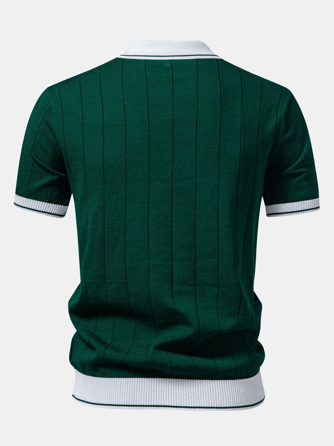 Contrast Trim Ribbed Johnny Collar Knit Polo & Slim Fit Tapered Trousers