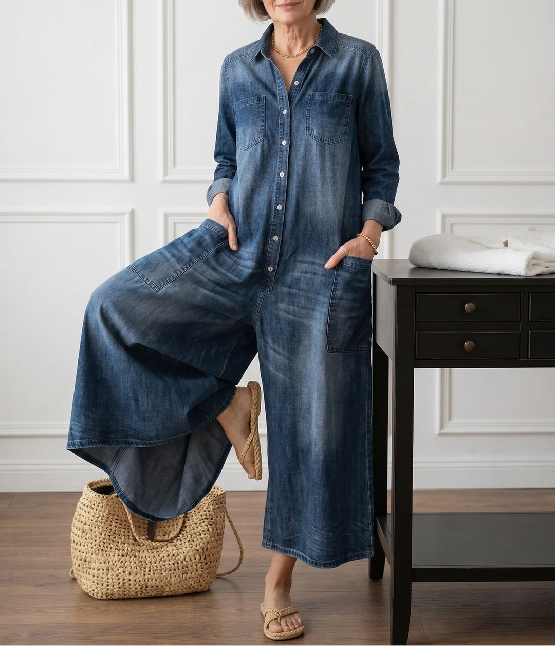 Diana™ | Vintage Denim Button-Up Jumpsuit