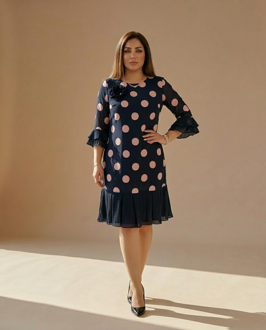 Palerine™ | Pleated Polka Dot Dress