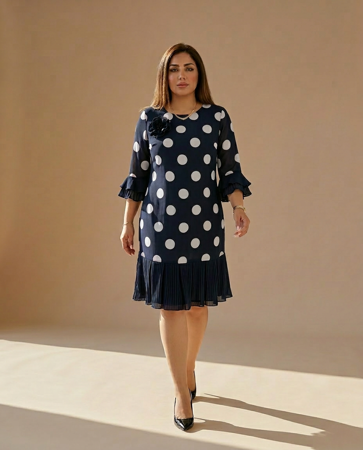 Palerine™ | Pleated Polka Dot Dress