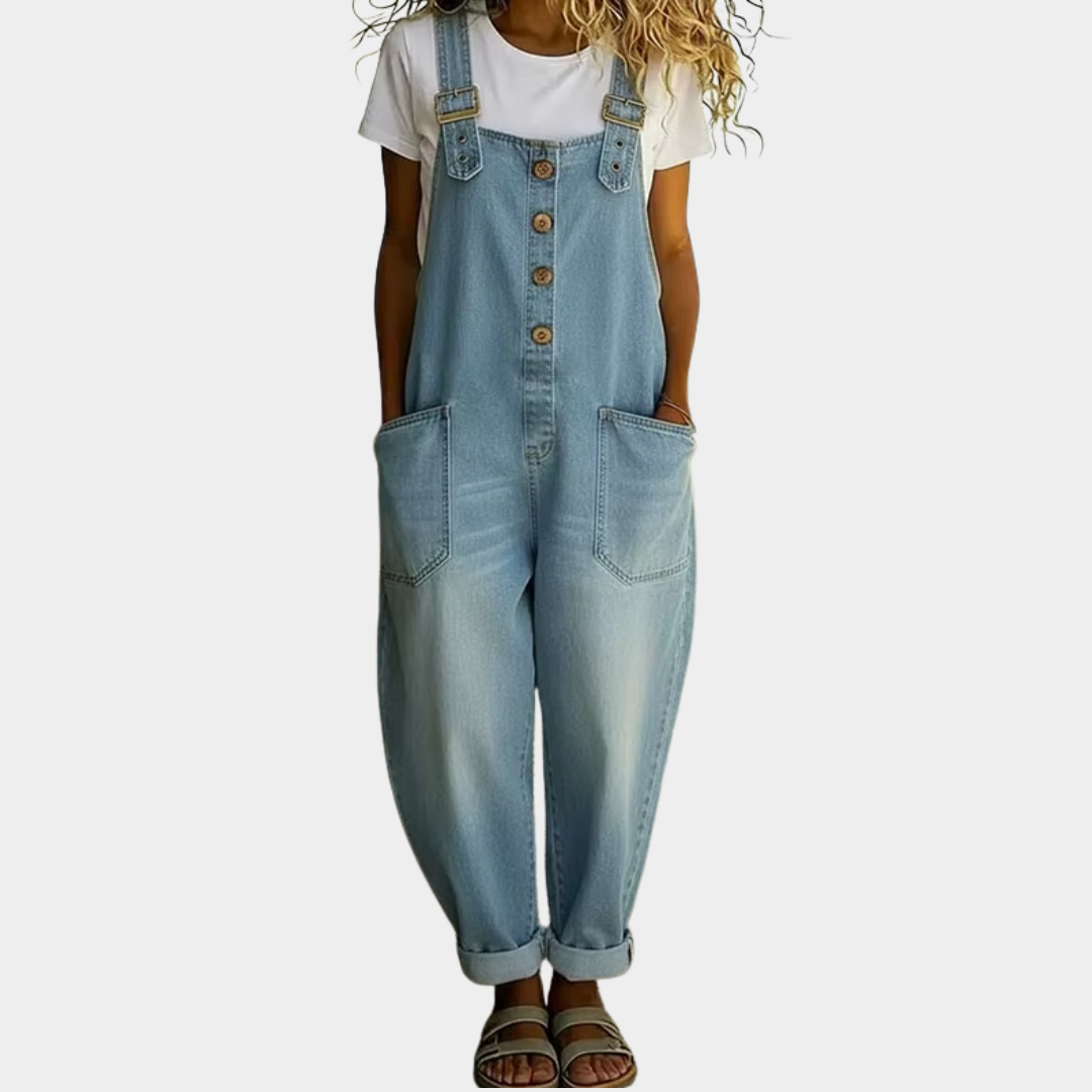 Mae™ | Vintage Soft Cotton Denim Effect Overalls