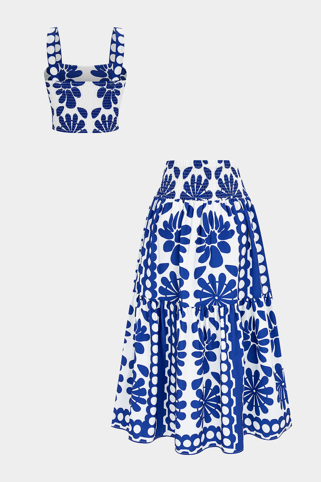 Floral Print Smocked Cami Top And High Waist Skirt Set