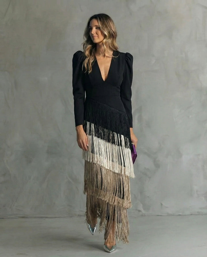 CAMILLA™ | ELEGANT MIDI DRESS WITH FRINGED SLEEVES