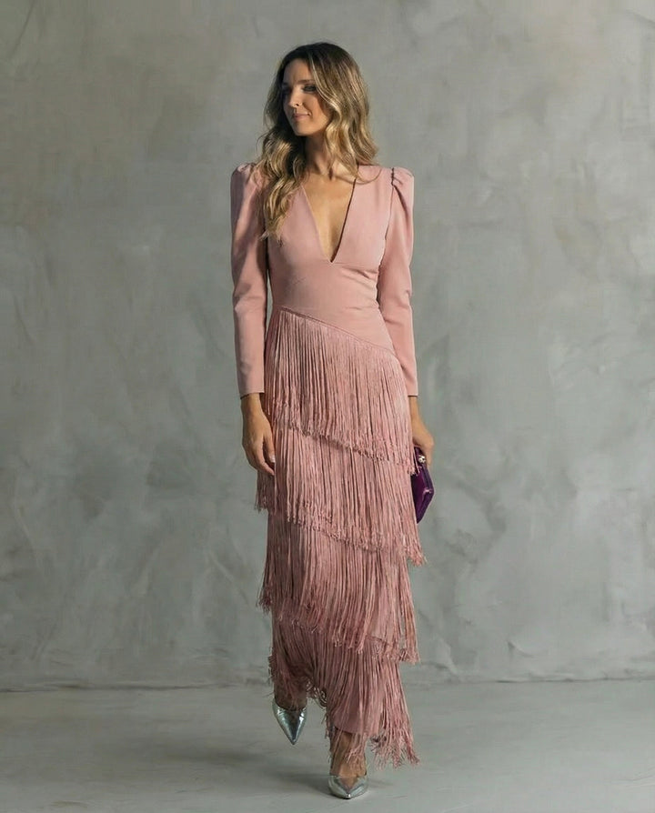 CAMILLA™ | ELEGANT MIDI DRESS WITH FRINGED SLEEVES