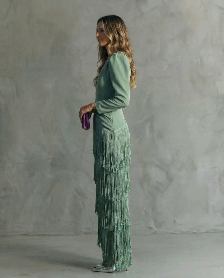 CAMILLA™ | ELEGANT MIDI DRESS WITH FRINGED SLEEVES