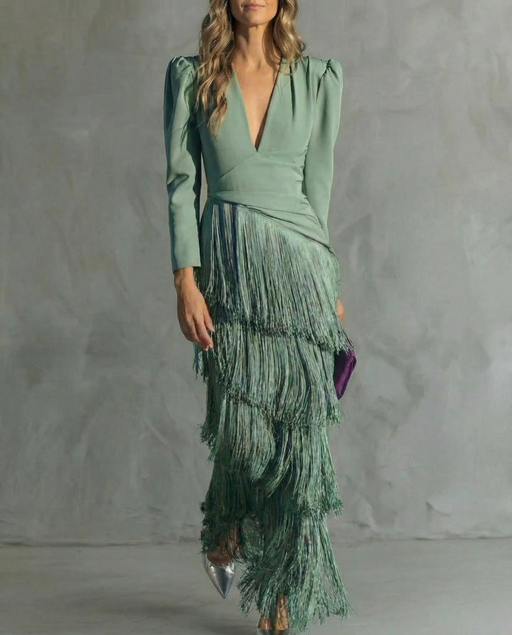 CAMILLA™ | ELEGANT MIDI DRESS WITH FRINGED SLEEVES