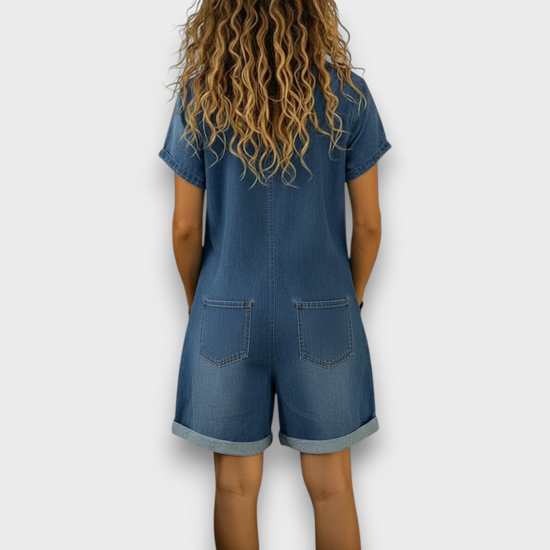 Joan™ | Short Cotton Denim Effect Overalls
