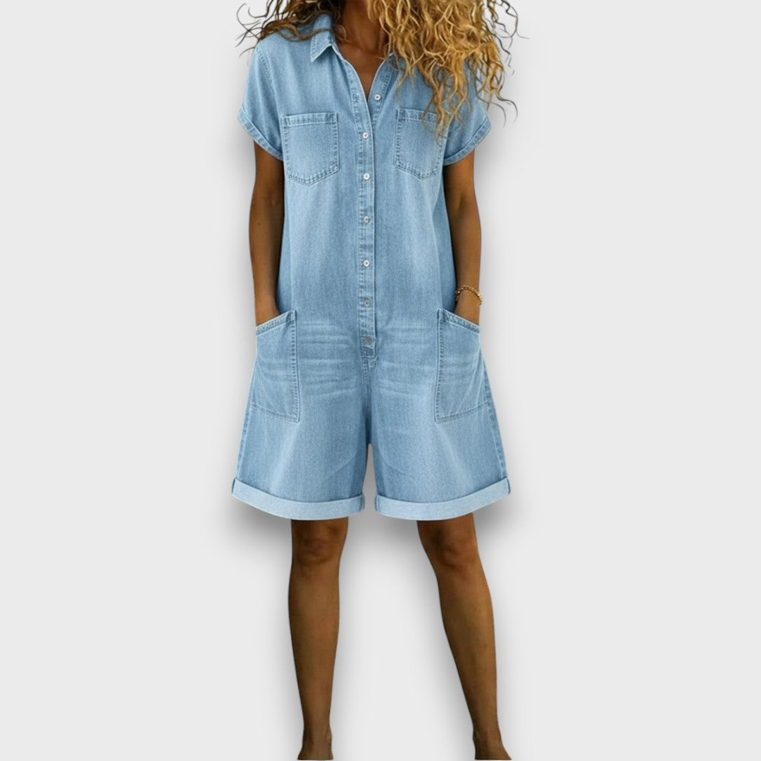 Joan™ | Short Cotton Denim Effect Overalls