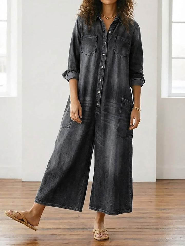 Diana™ | Vintage Denim Button-Up Jumpsuit