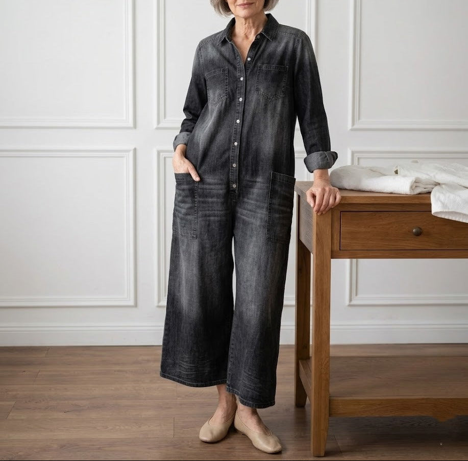 Diana™ | Vintage Denim Button-Up Jumpsuit