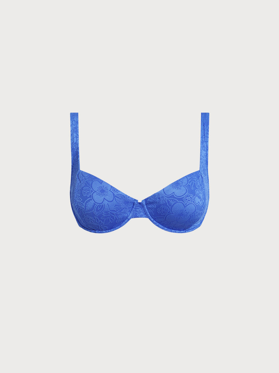 Blue Floral Textured Underwire Bikini Top